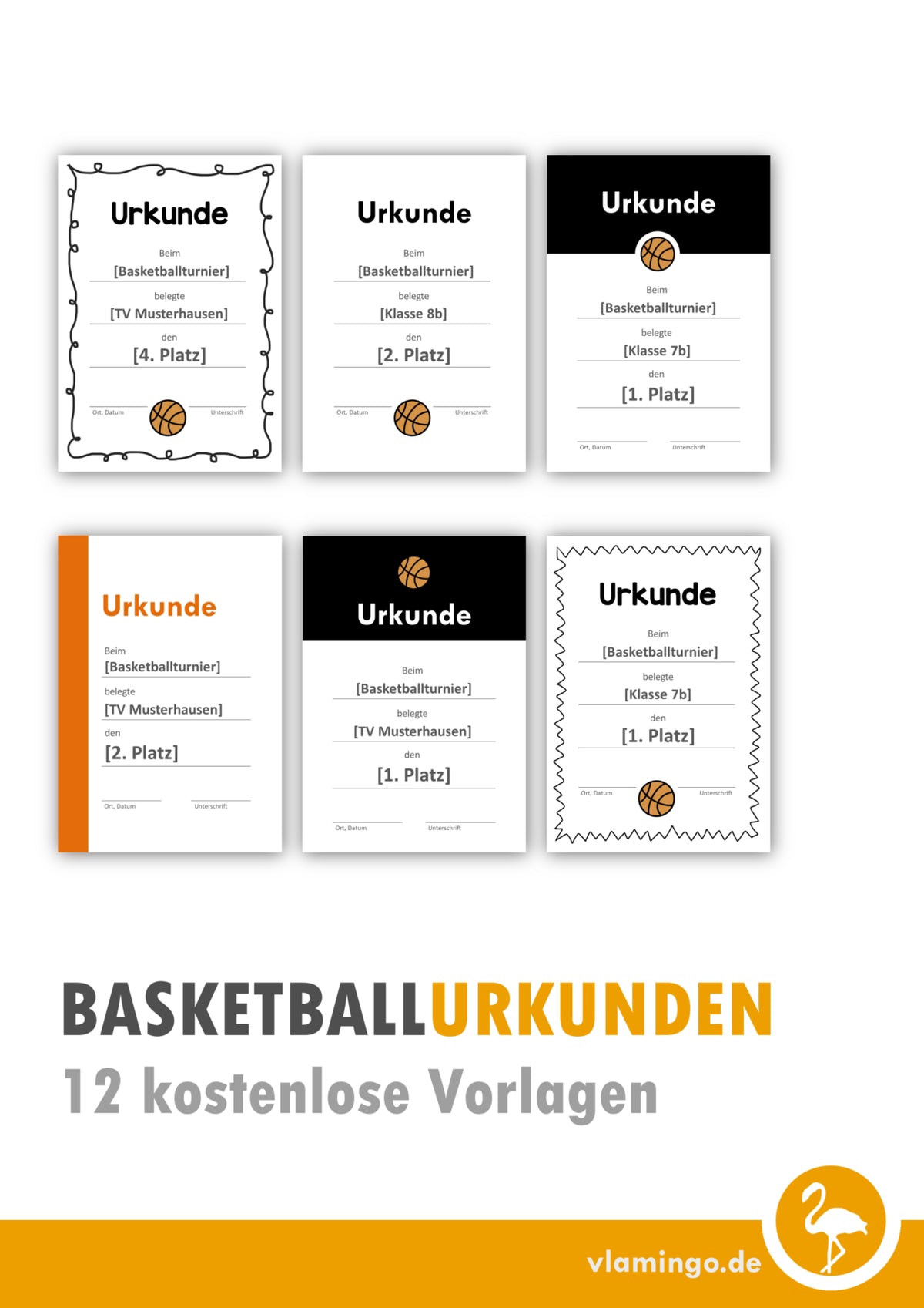 Basketball - 12 Urkunden-Vorlagen für Turniere & Wettbewerbe [editierbar]