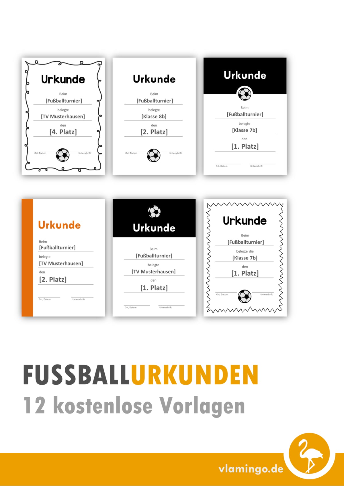 Fußball - 12 Urkunden-Vorlagen für Turniere und Wettbewerbe [editierbar]