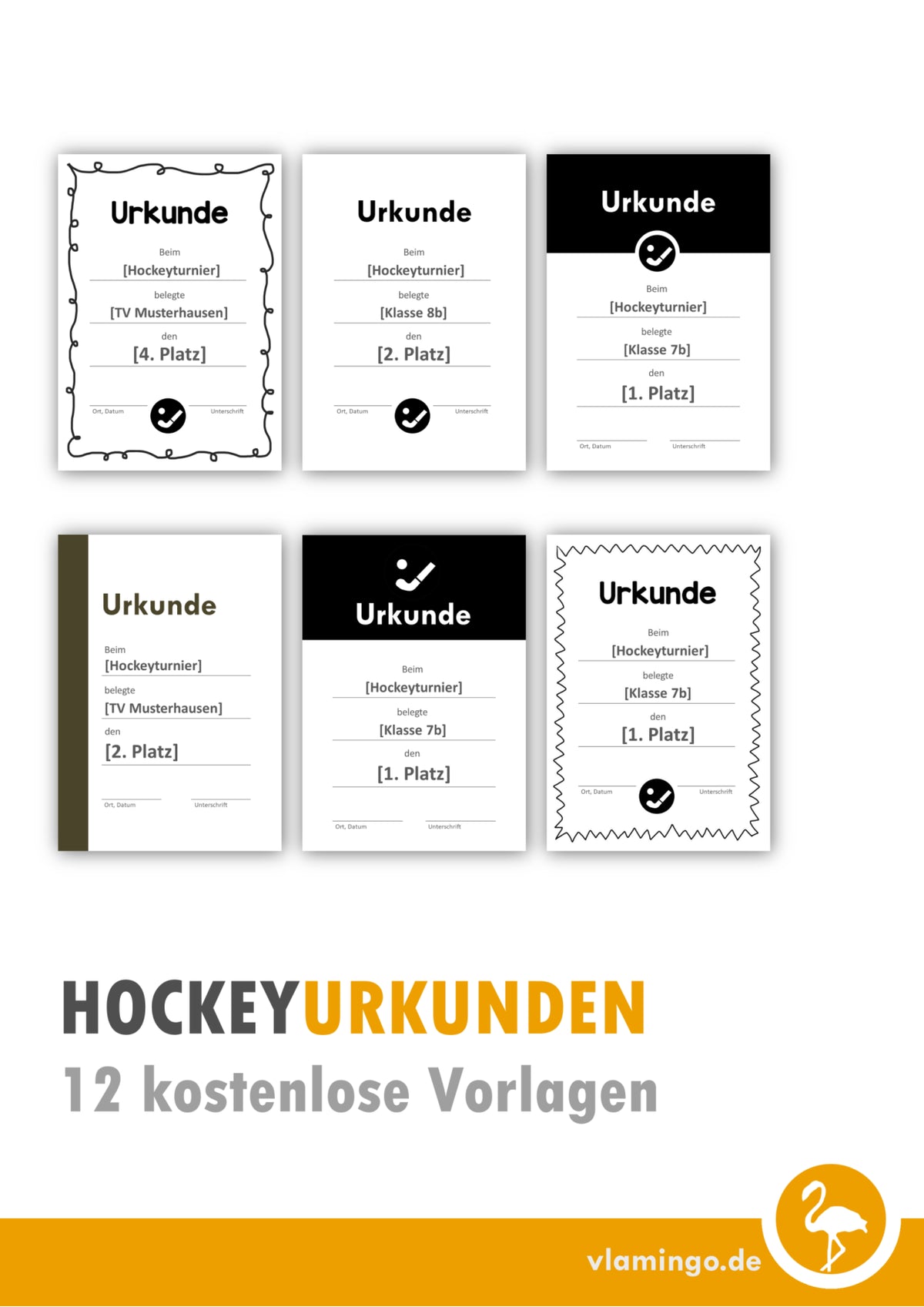Hockey / Unihockey / Floorball - 12 Urkunden-Vorlagen für Turniere [editierbar]