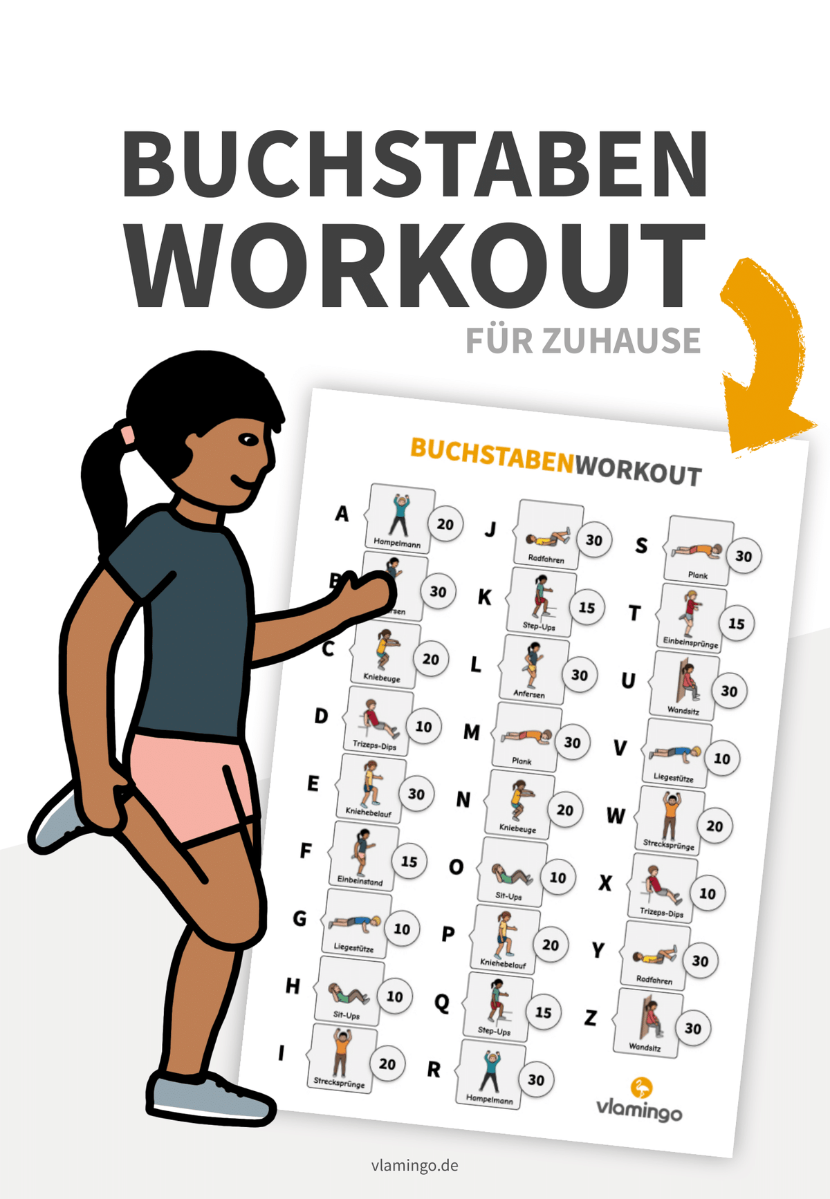 Buchstaben-Workout für Zuhause (Homeschooling) - vlamingo
