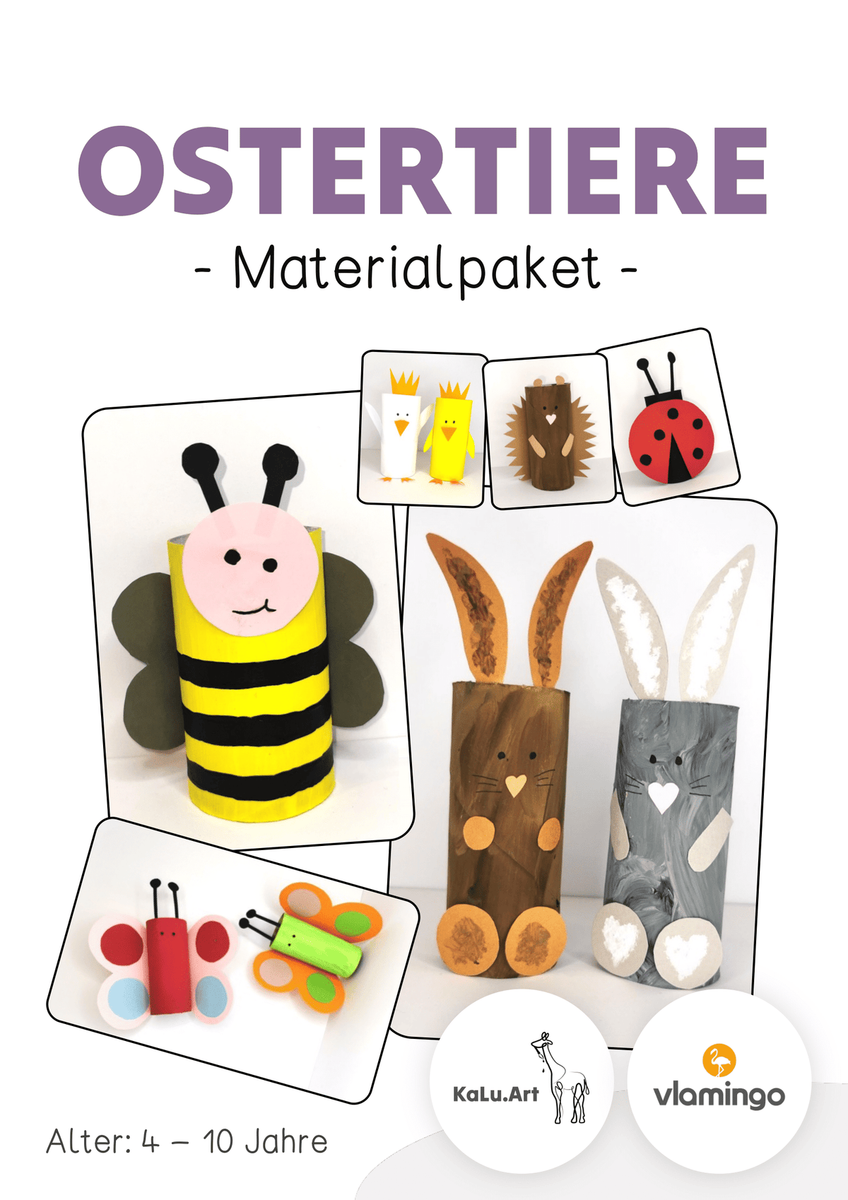 Ostertiere aus Toilettenpapierrollen: XXL Materialpaket (Bastelanleitungen)