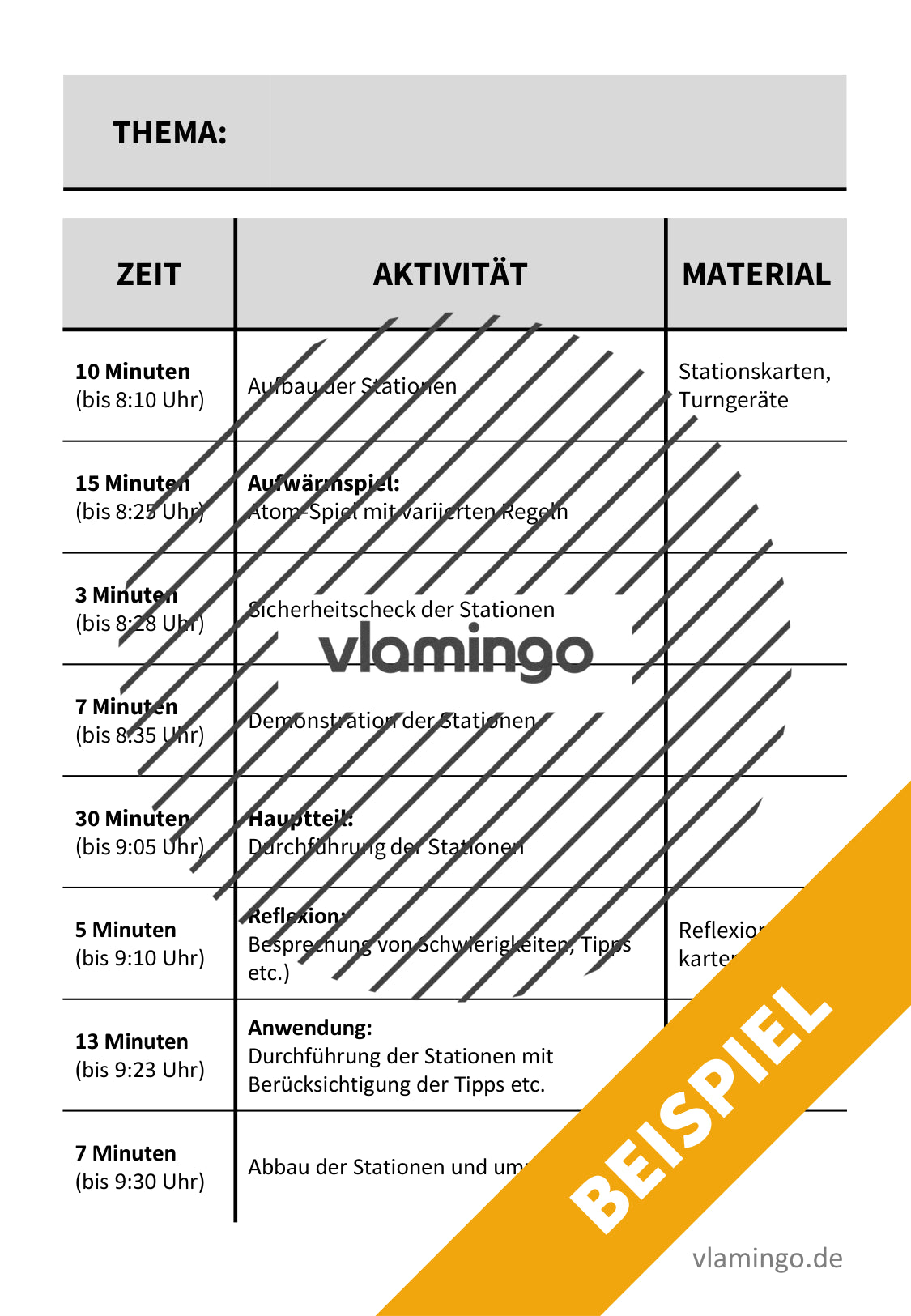 Ablaufplan für Unterrichtsstunden (Vorlage zum Ausfüllen)