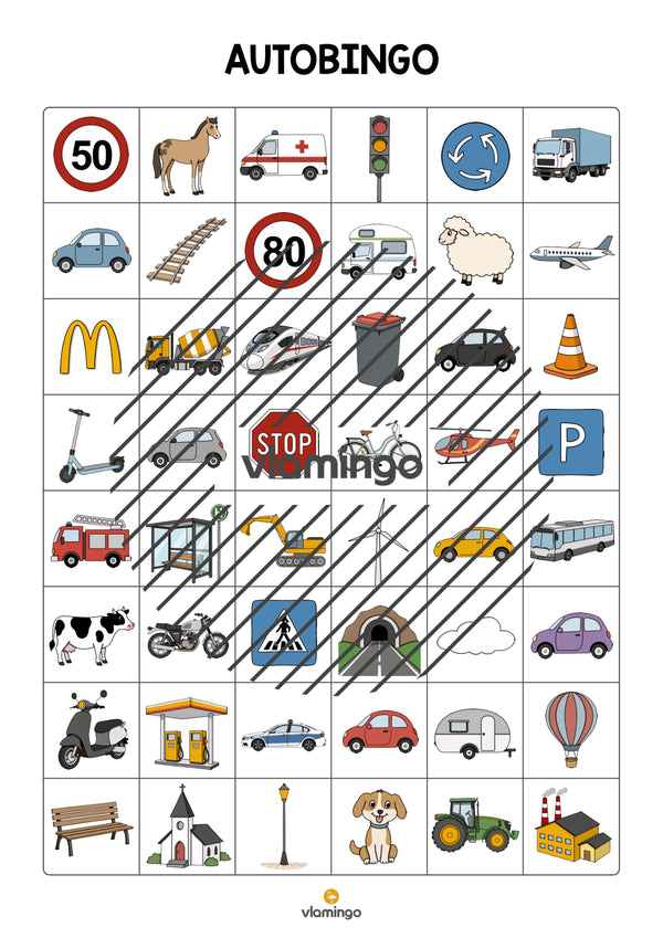 Bingo para el coche: juego de viaje para niños, ideal para las vacaciones y las excursiones escolares