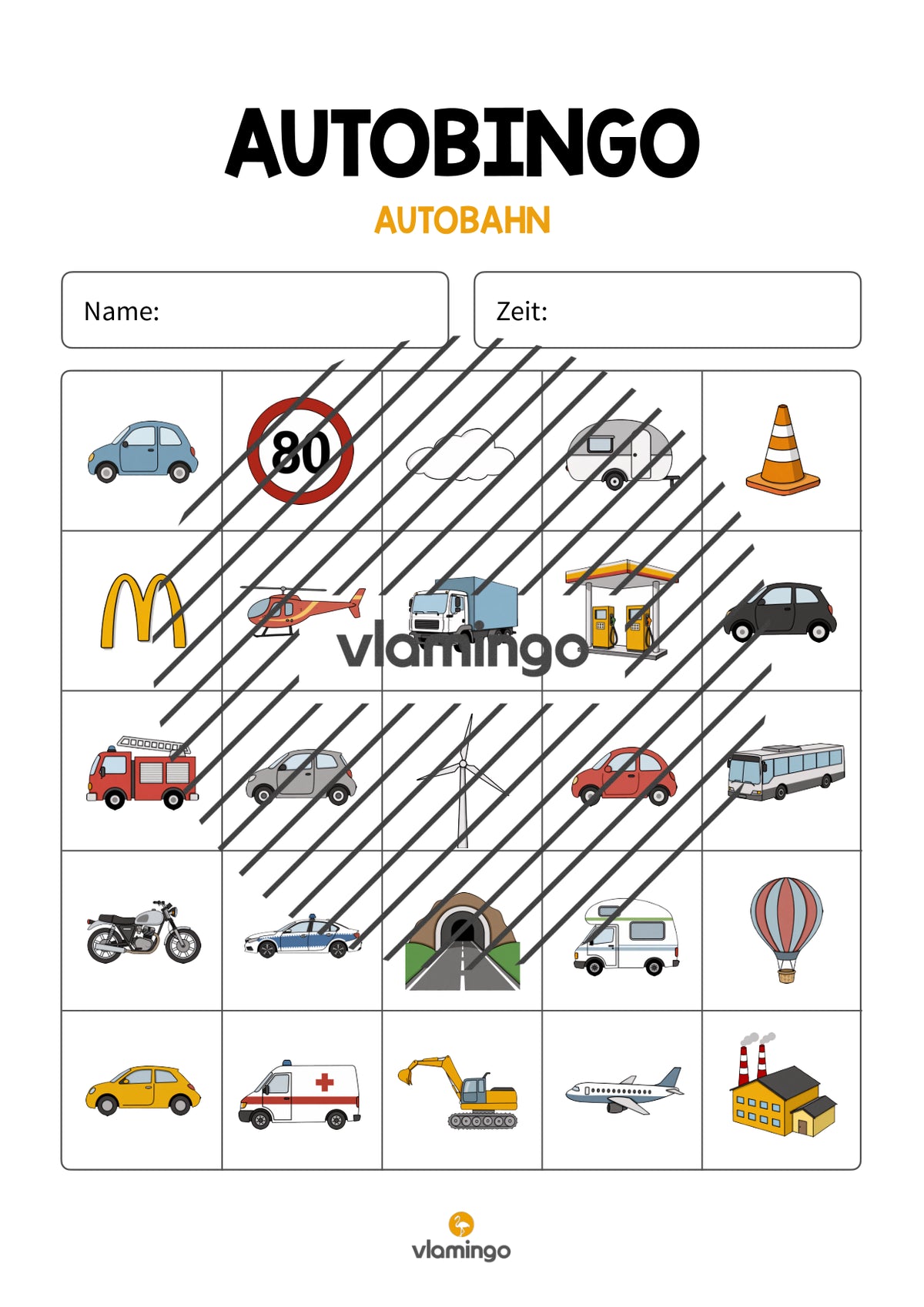 Auto-Bingo: Reisespiel für Kinder (Ferien / Urlaub / Klassenfahrt)