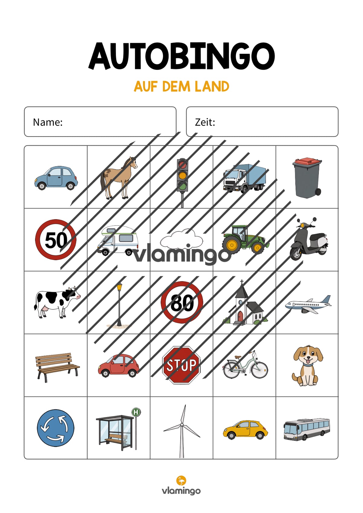 Auto-Bingo: Reisespiel für Kinder (Ferien / Urlaub / Klassenfahrt)