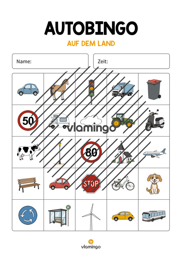 Bingo para el coche: juego de viaje para niños, ideal para las vacaciones y las excursiones escolares