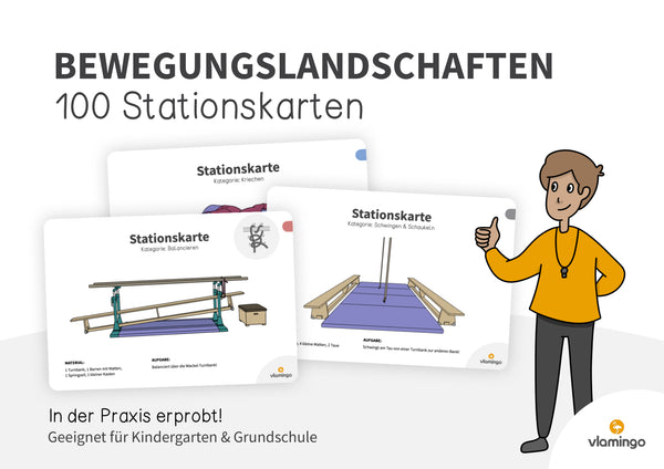 Bewegungslandschaften: 100 Stationskarten (Kinderturnen & Sportunterricht) – Paket 1