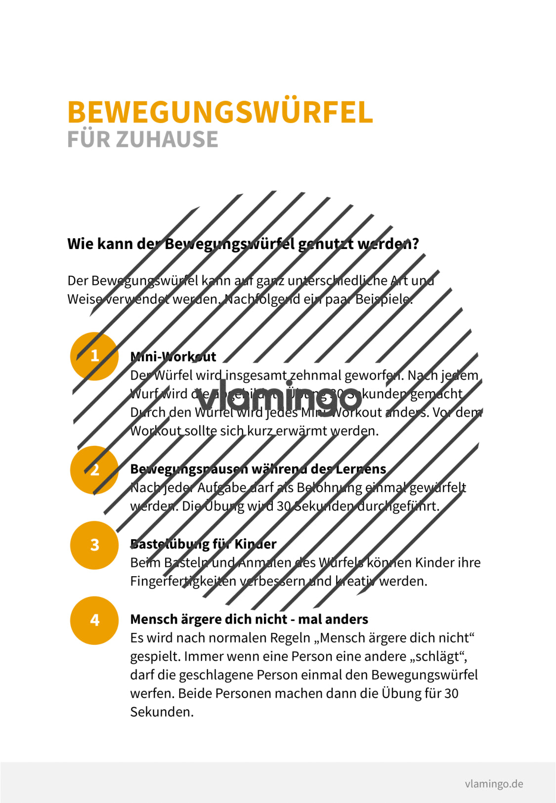 Bewegungswürfel für Zuhause - vlamingo