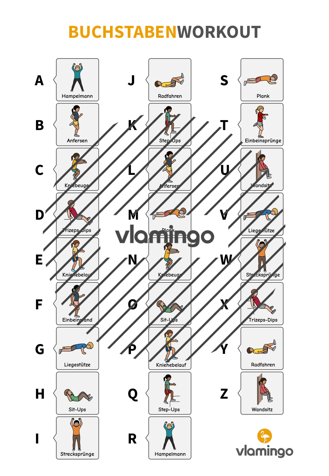 Buchstaben-Workout für Zuhause (Homeschooling) - vlamingo