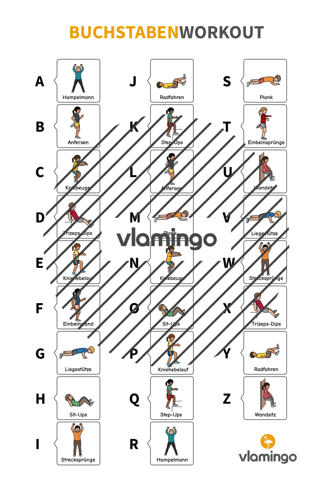 Buchstaben-Workout für Zuhause (Homeschooling) - vlamingo