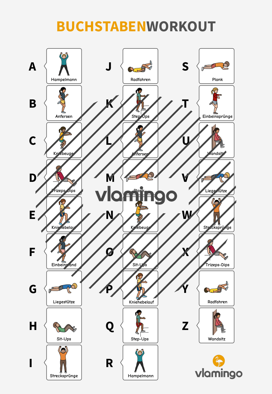 Buchstaben-Workout für Zuhause (Homeschooling) - vlamingo