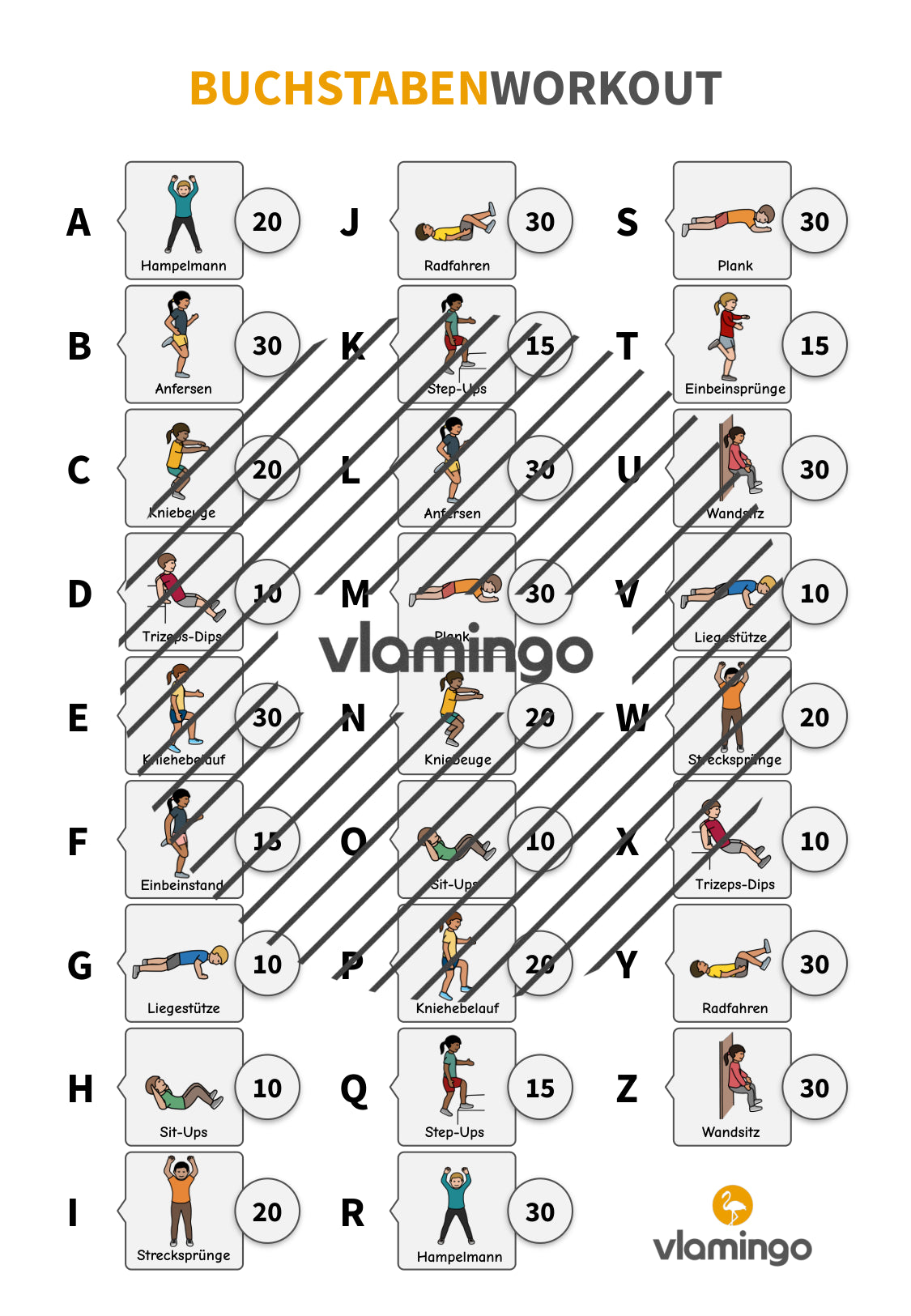 Buchstaben-Workout für Zuhause (Homeschooling) - vlamingo