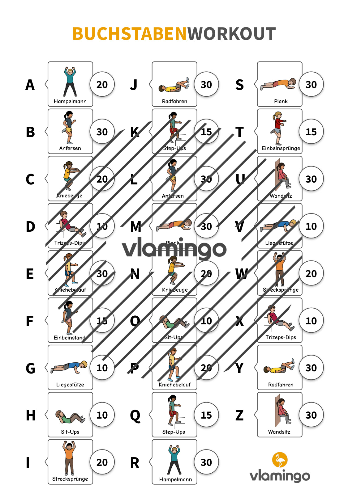 Buchstaben-Workout für Zuhause (Homeschooling) - vlamingo