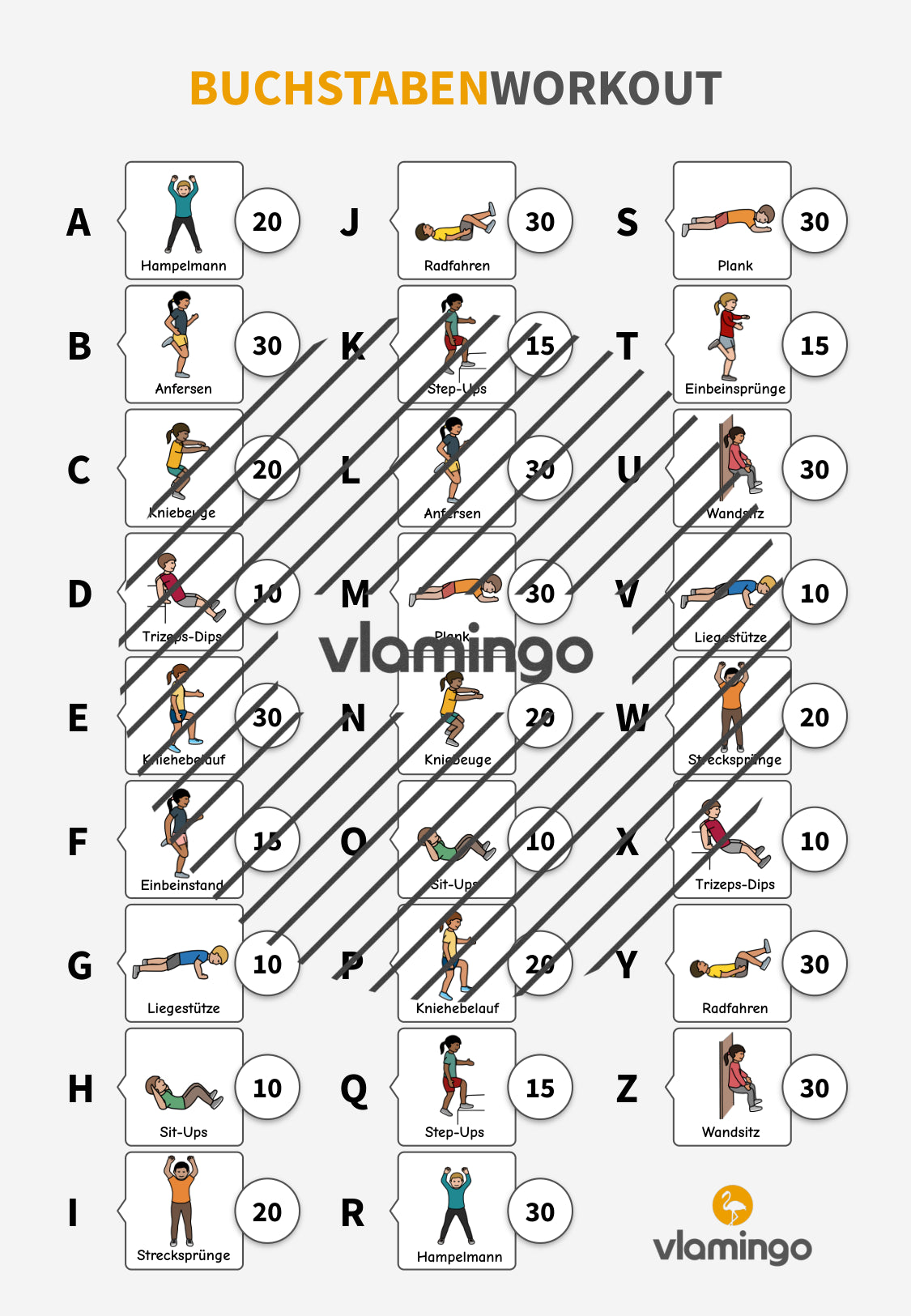 Buchstaben-Workout für Zuhause (Homeschooling) - vlamingo