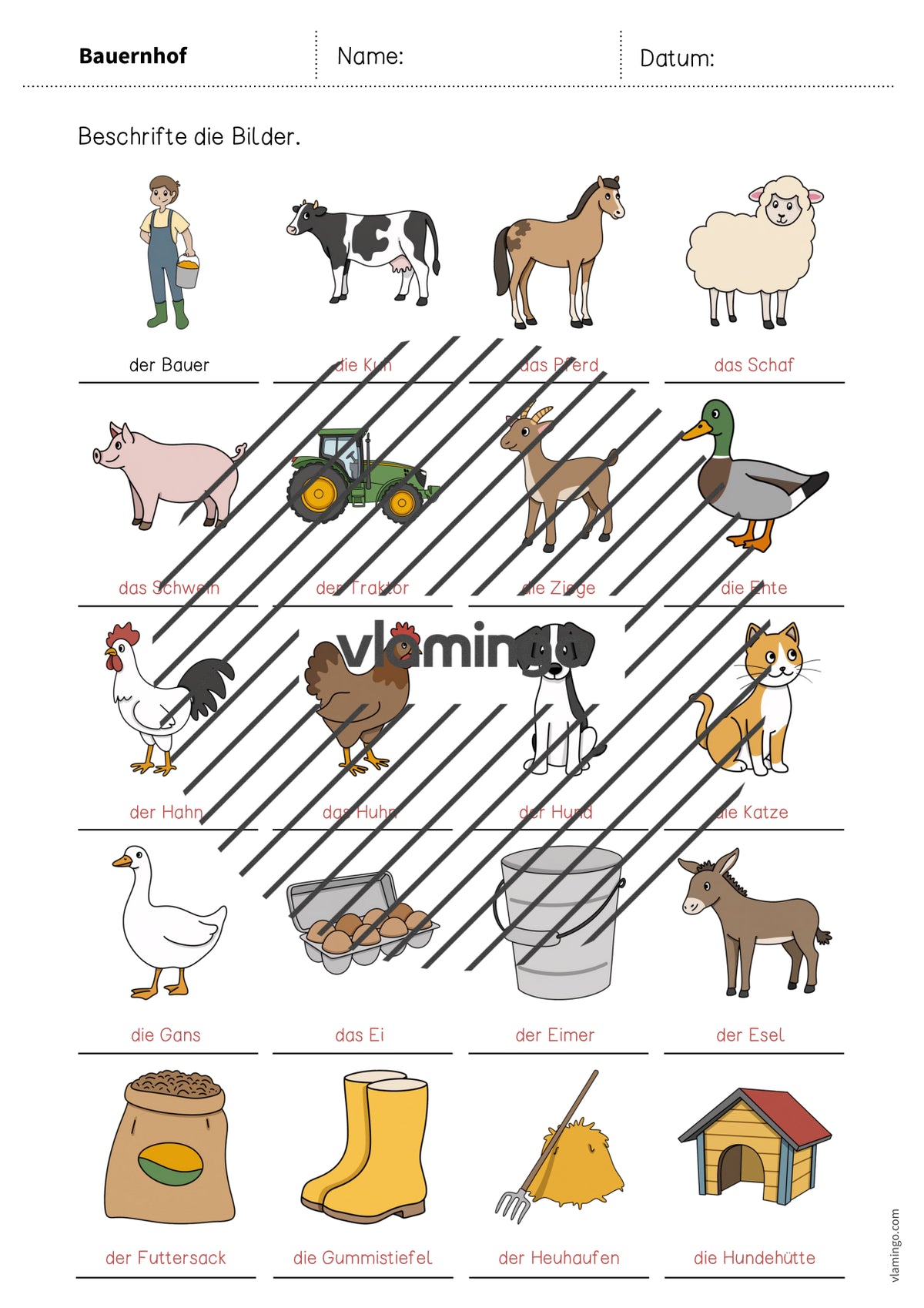 de deutsch bauernhof vokabelarbeitsblatt 1 012