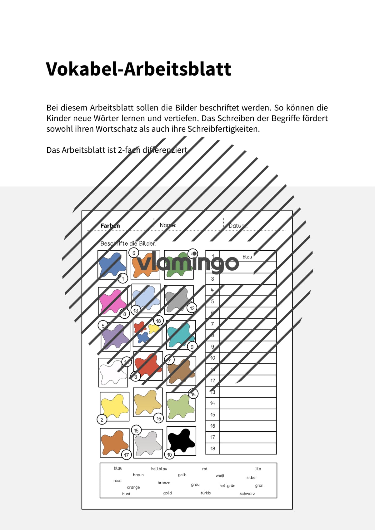 de deutsch farben vokabelarbeitsblatt 2 002