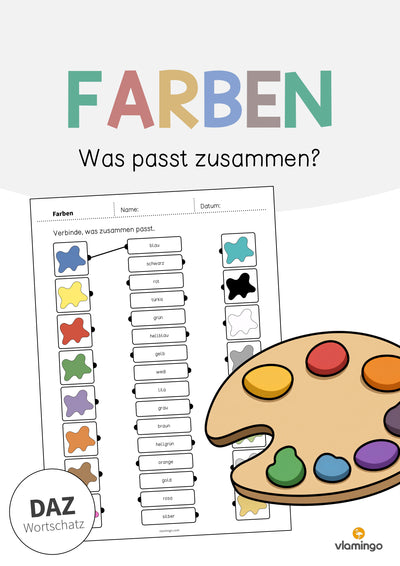 Farben: Was passt zusammen? 1 (Arbeitsblatt für den DaZ-, DaF- und Deutschunterricht)