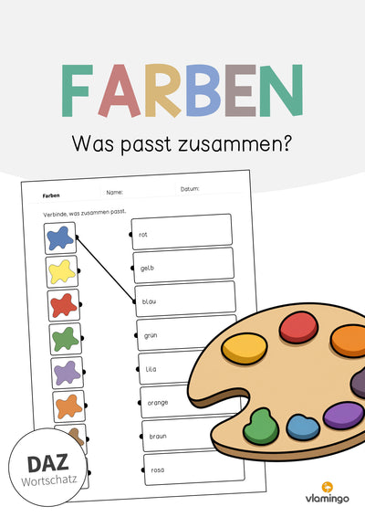 Farben: Was passt zusammen? 2 (Arbeitsblatt für den DaZ-, DaF- und Deutschunterricht)