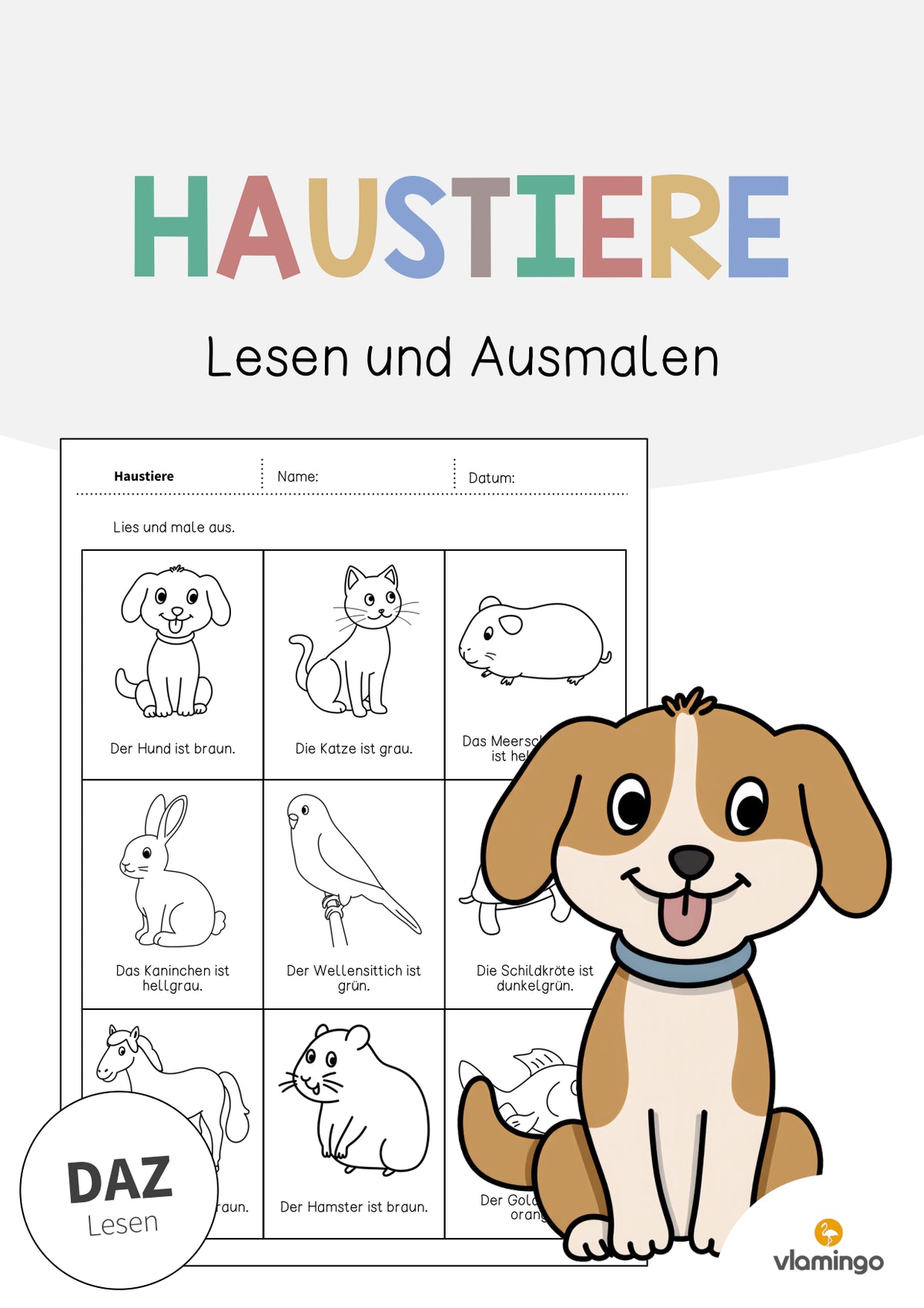 de deutsch haustiere lesen und ausmalen 2 001