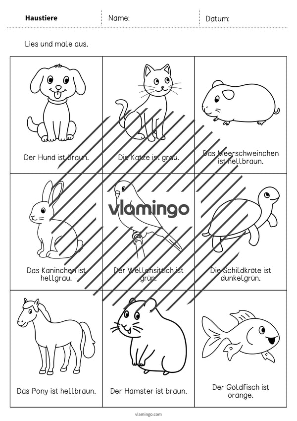 de deutsch haustiere lesen und ausmalen 2 003