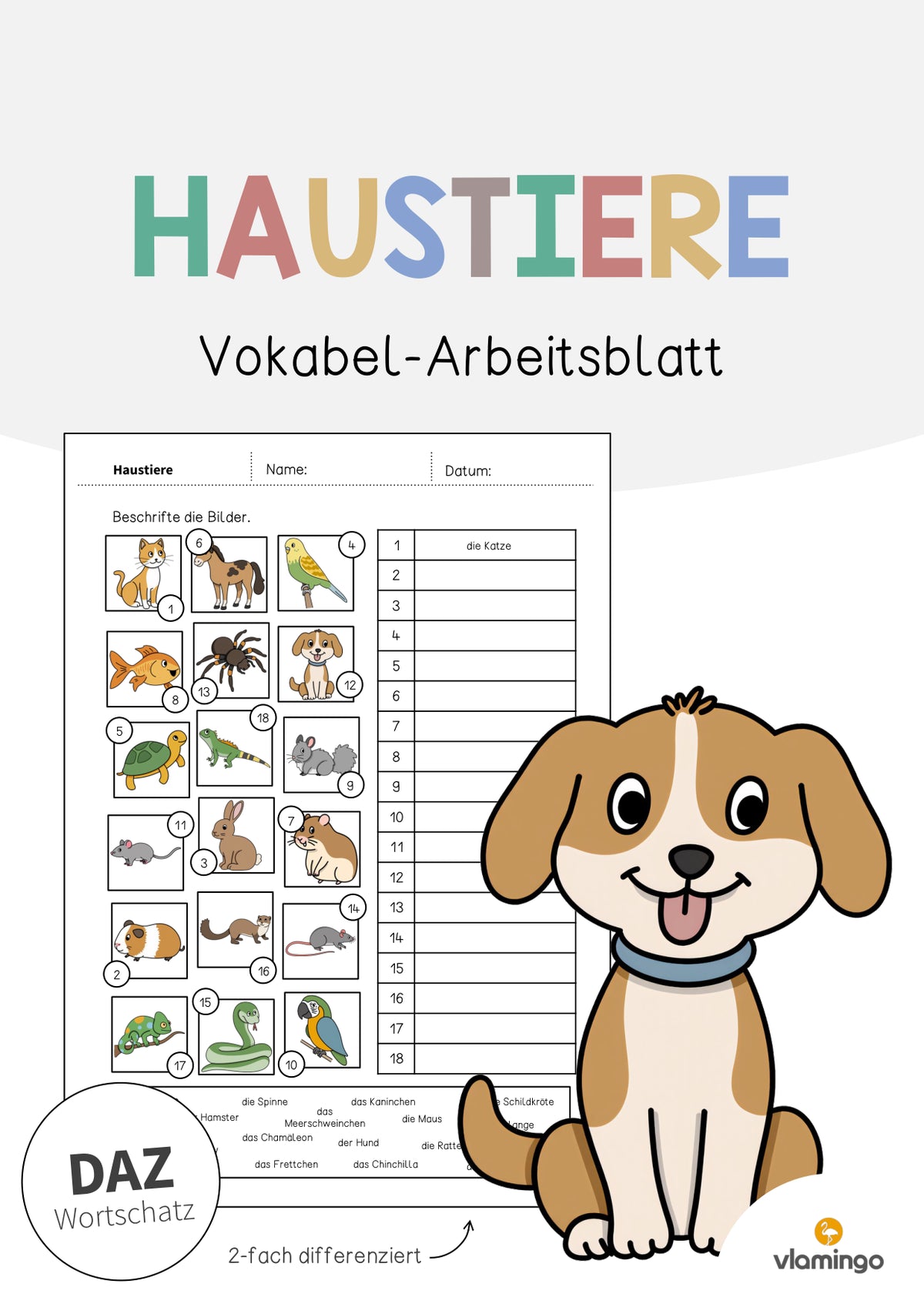 de deutsch haustiere vokabelarbeitsblatt 2 001