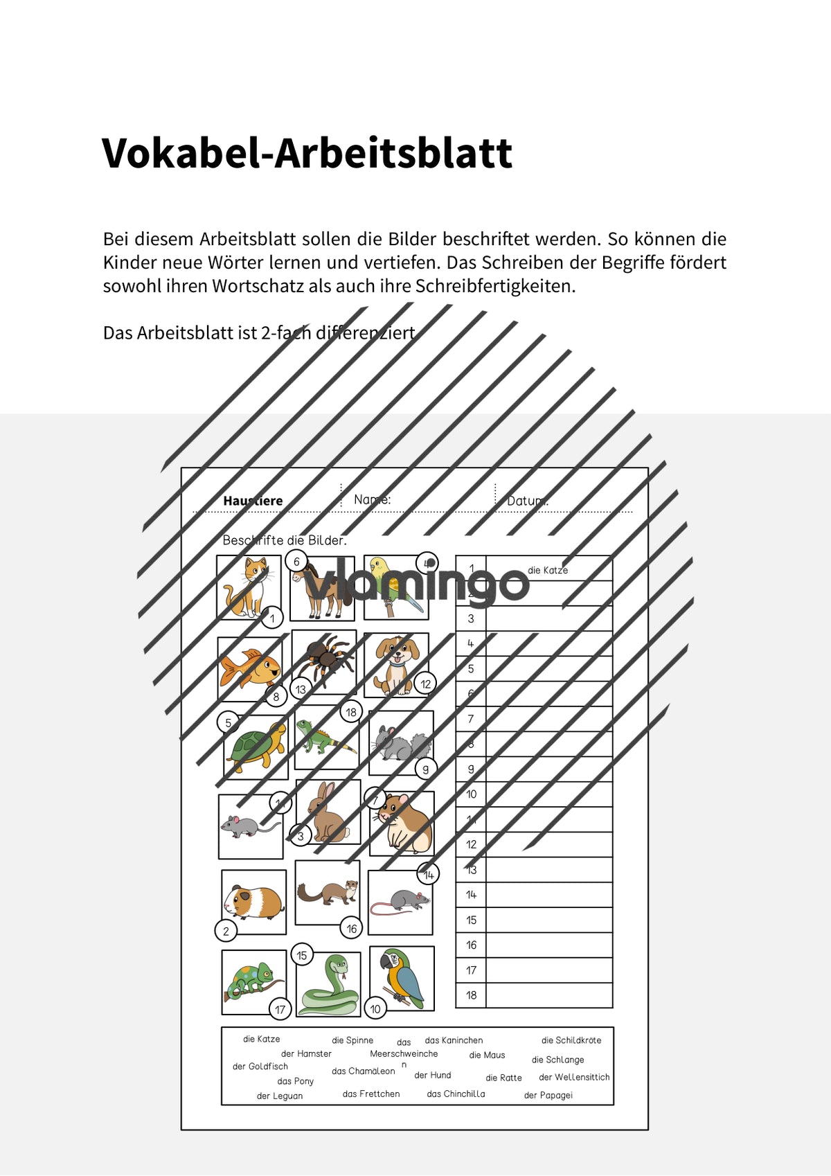 de deutsch haustiere vokabelarbeitsblatt 2 002