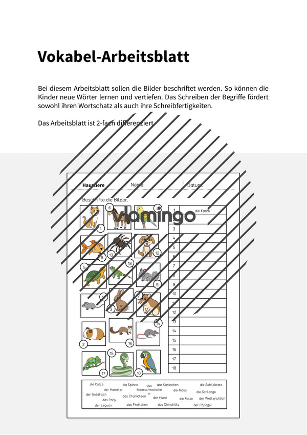 de deutsch haustiere vokabelarbeitsblatt 2 002