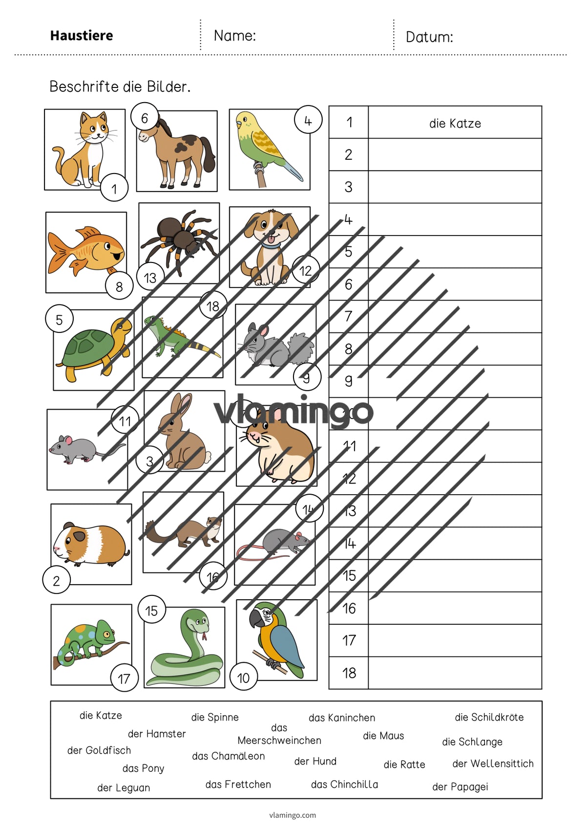 de deutsch haustiere vokabelarbeitsblatt 2 004