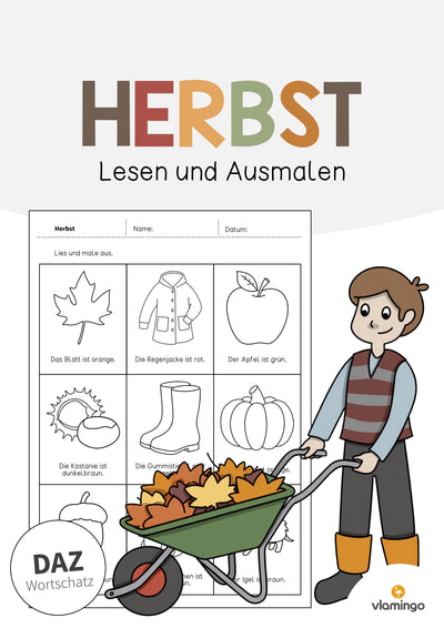 Herbst: Lesen und Ausmalen 2 (Arbeitsblatt für den DaZ-, DaF- und Deutschunterricht)