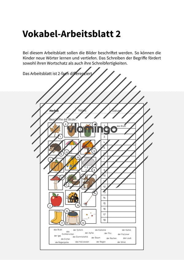 de deutsch herbst vokabelarbeitsblatt 2 002