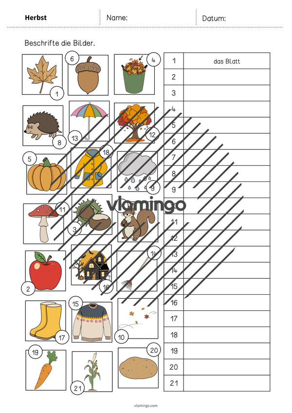 de deutsch herbst vokabelarbeitsblatt 2 006