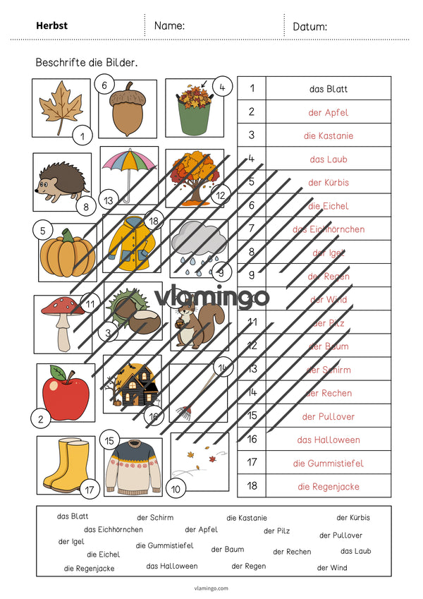 de deutsch herbst vokabelarbeitsblatt 2 008