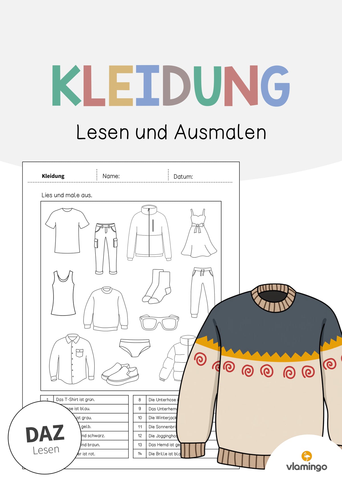 de deutsch kleidung lesen und ausmalen 1 001