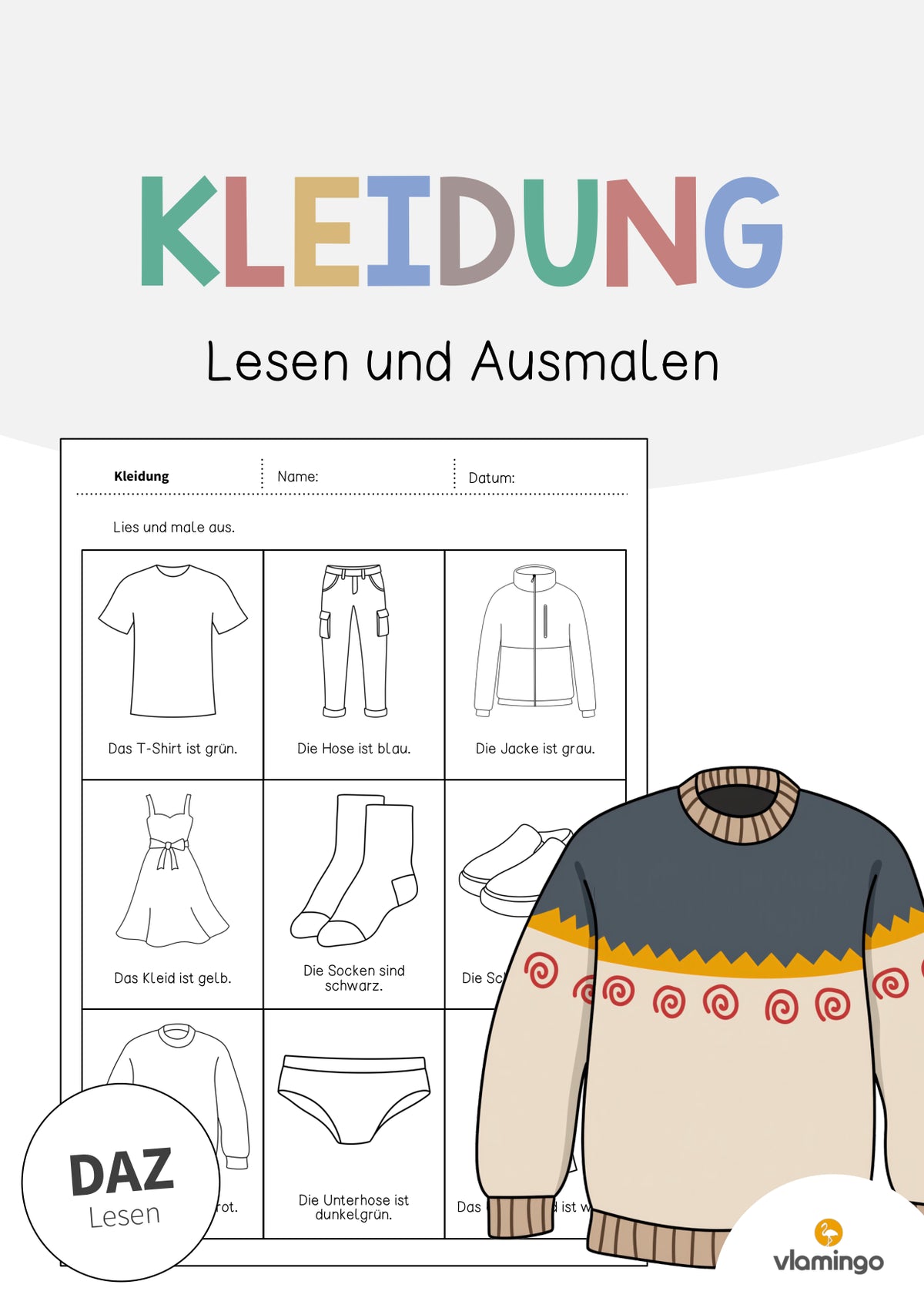 de deutsch kleidung lesen und ausmalen 2 001