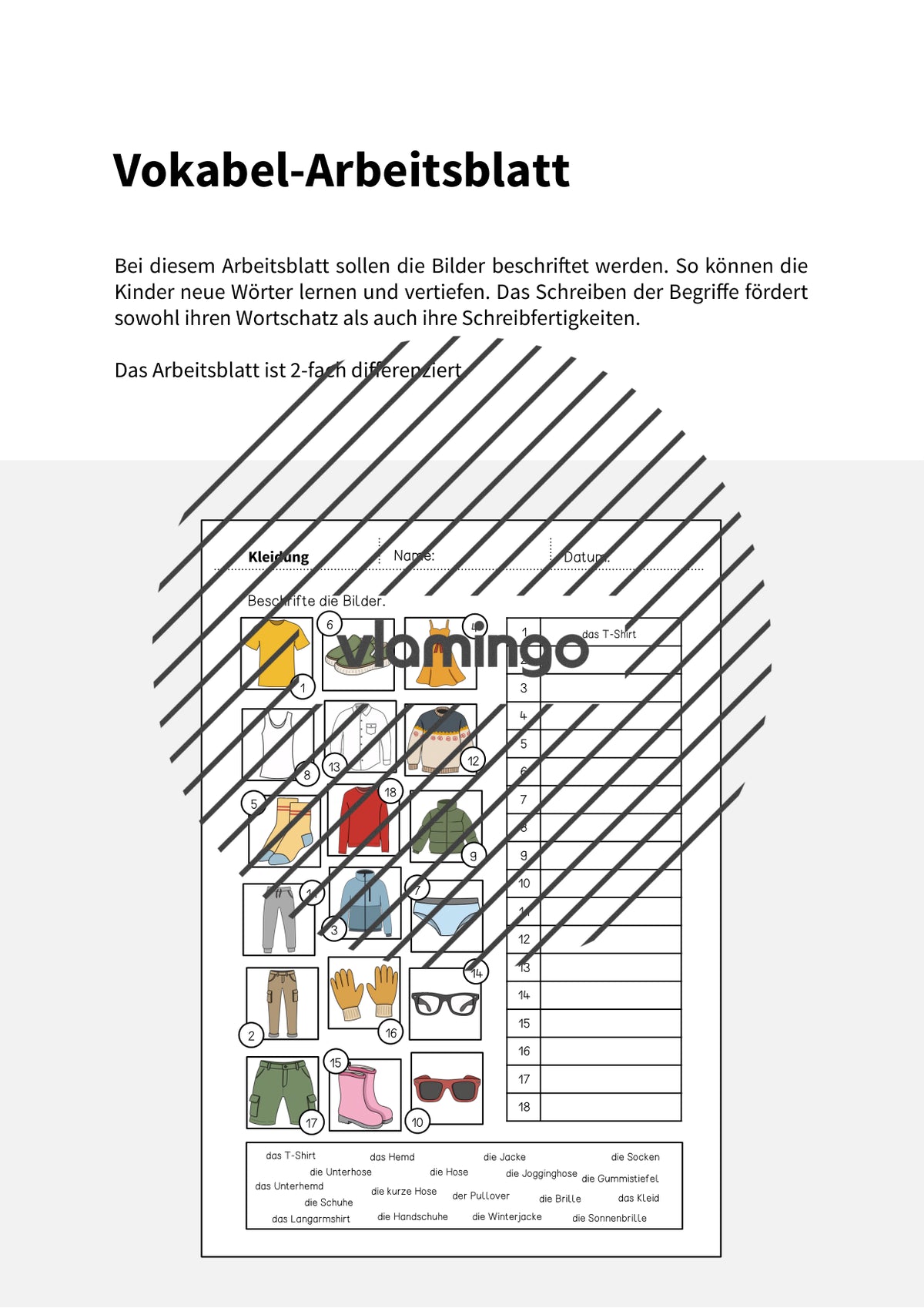 de deutsch kleidung vokabelarbeitsblatt 2 002