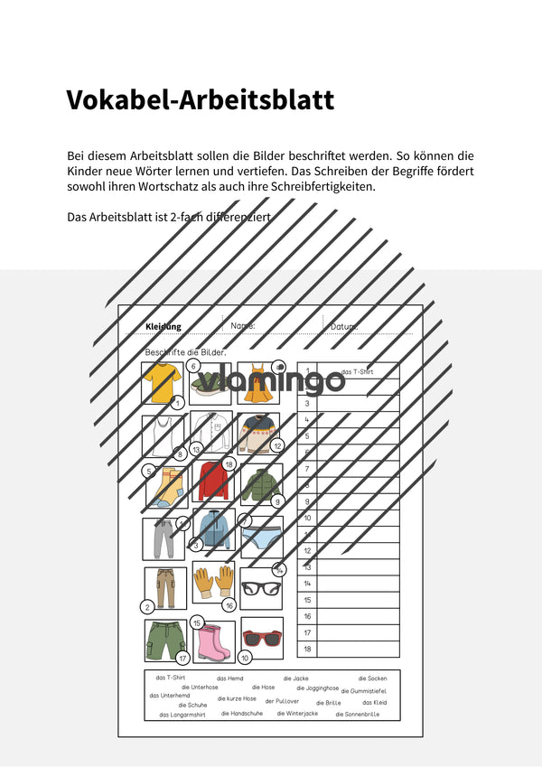 de deutsch kleidung vokabelarbeitsblatt 2 002