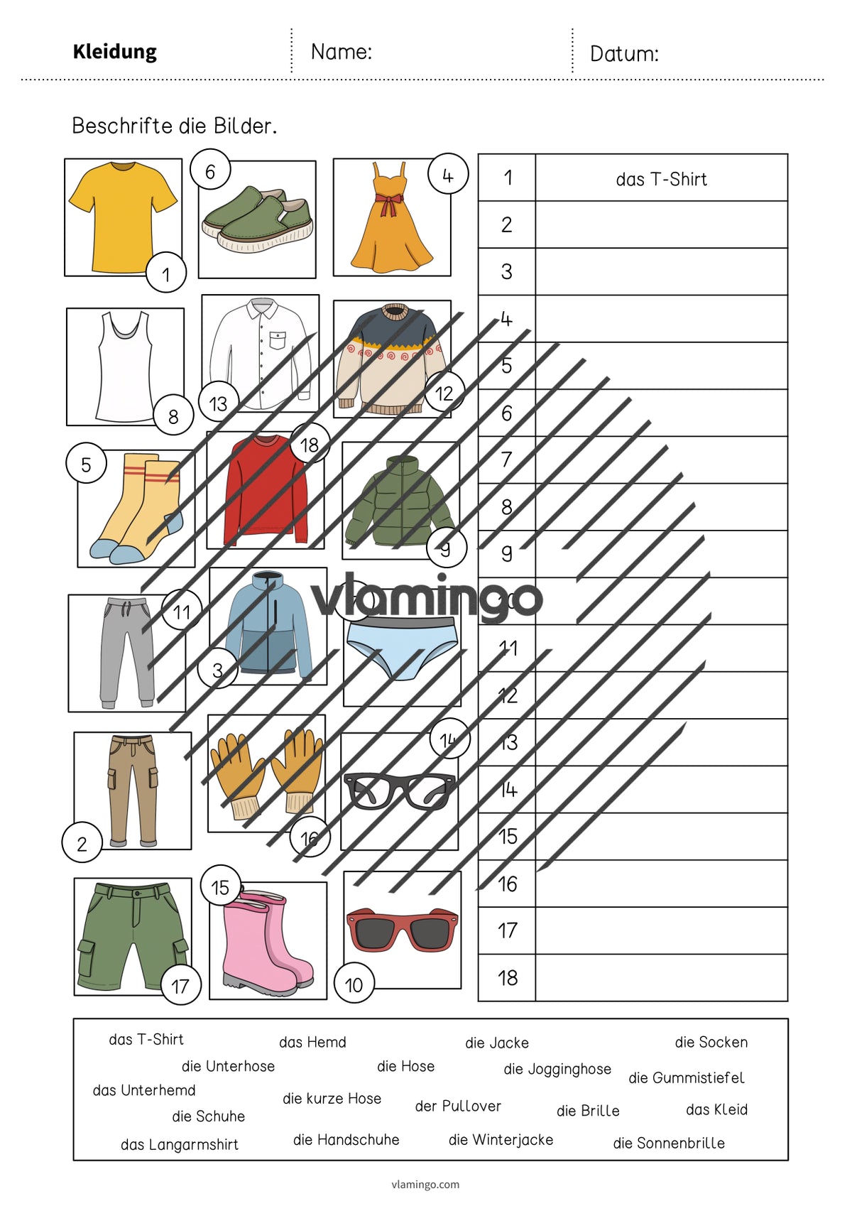 de deutsch kleidung vokabelarbeitsblatt 2 004