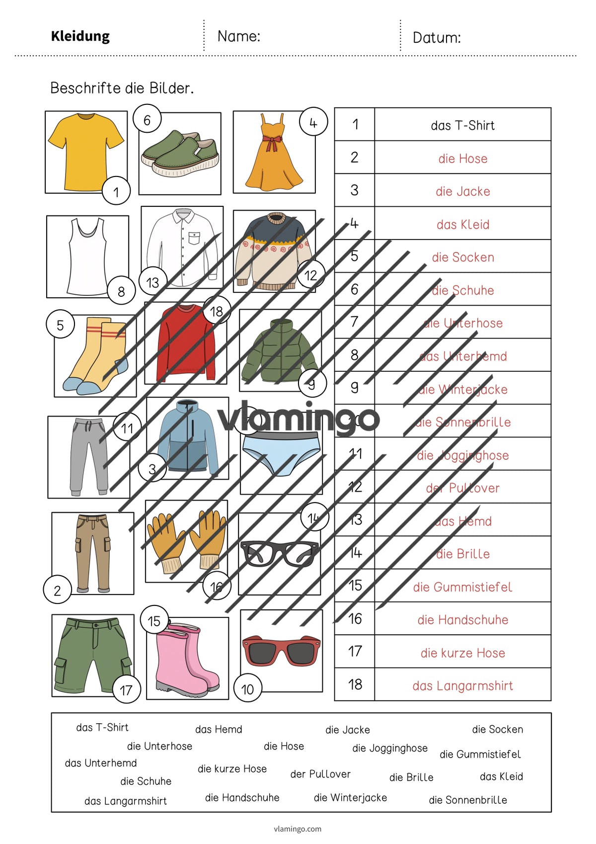 de deutsch kleidung vokabelarbeitsblatt 2 008