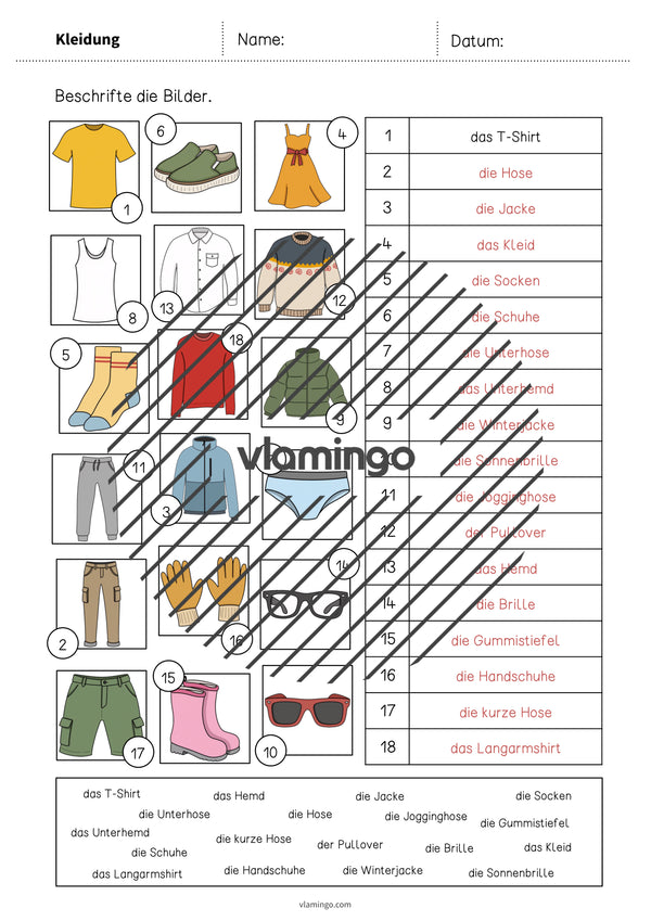 de deutsch kleidung vokabelarbeitsblatt 2 008