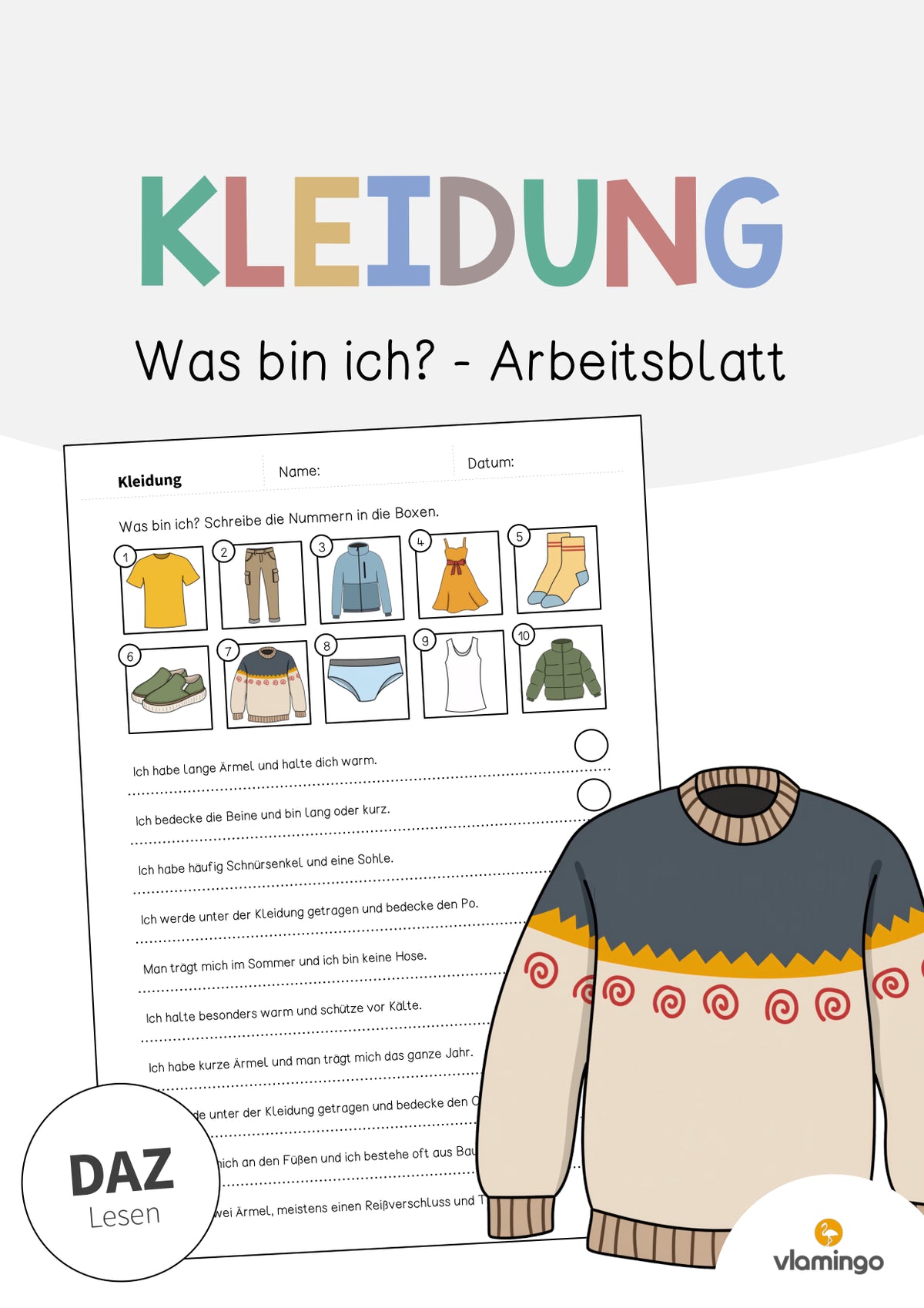 de deutsch kleidung was bin ich arbeitsblatt 001