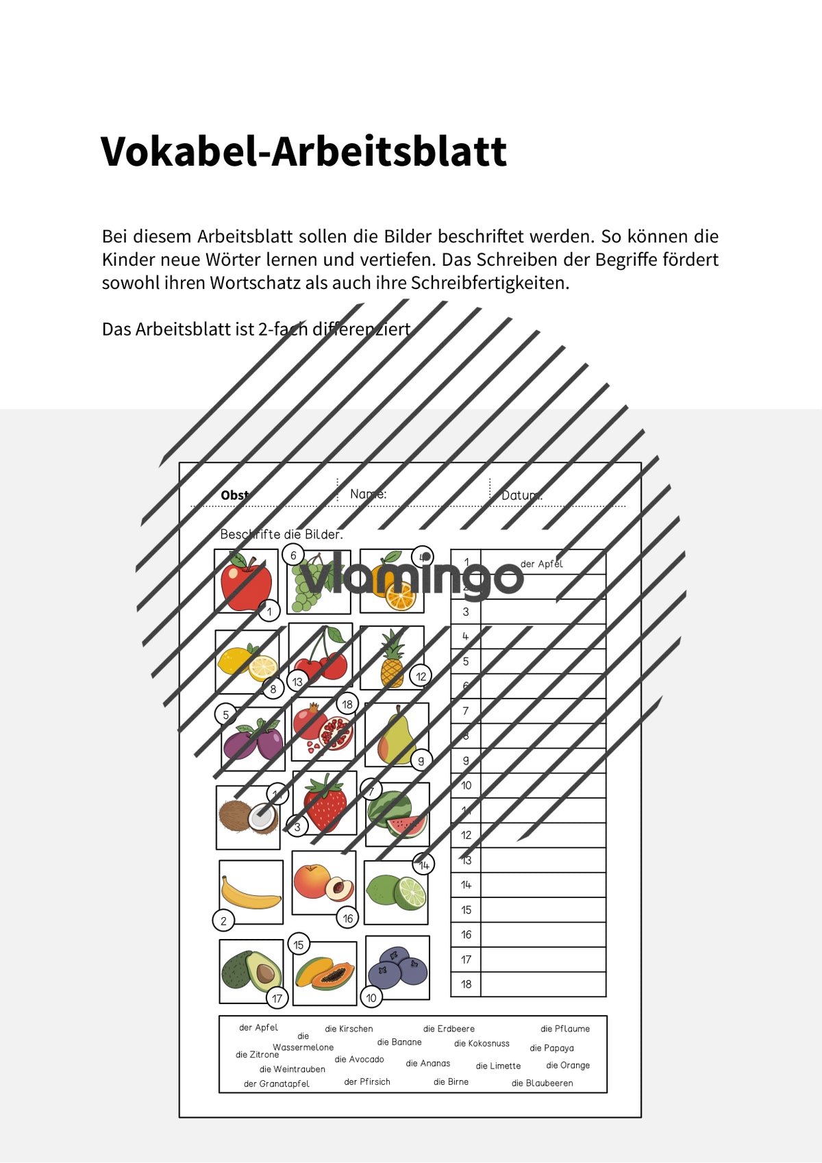 de deutsch obst vokabelarbeitsblatt 2 002