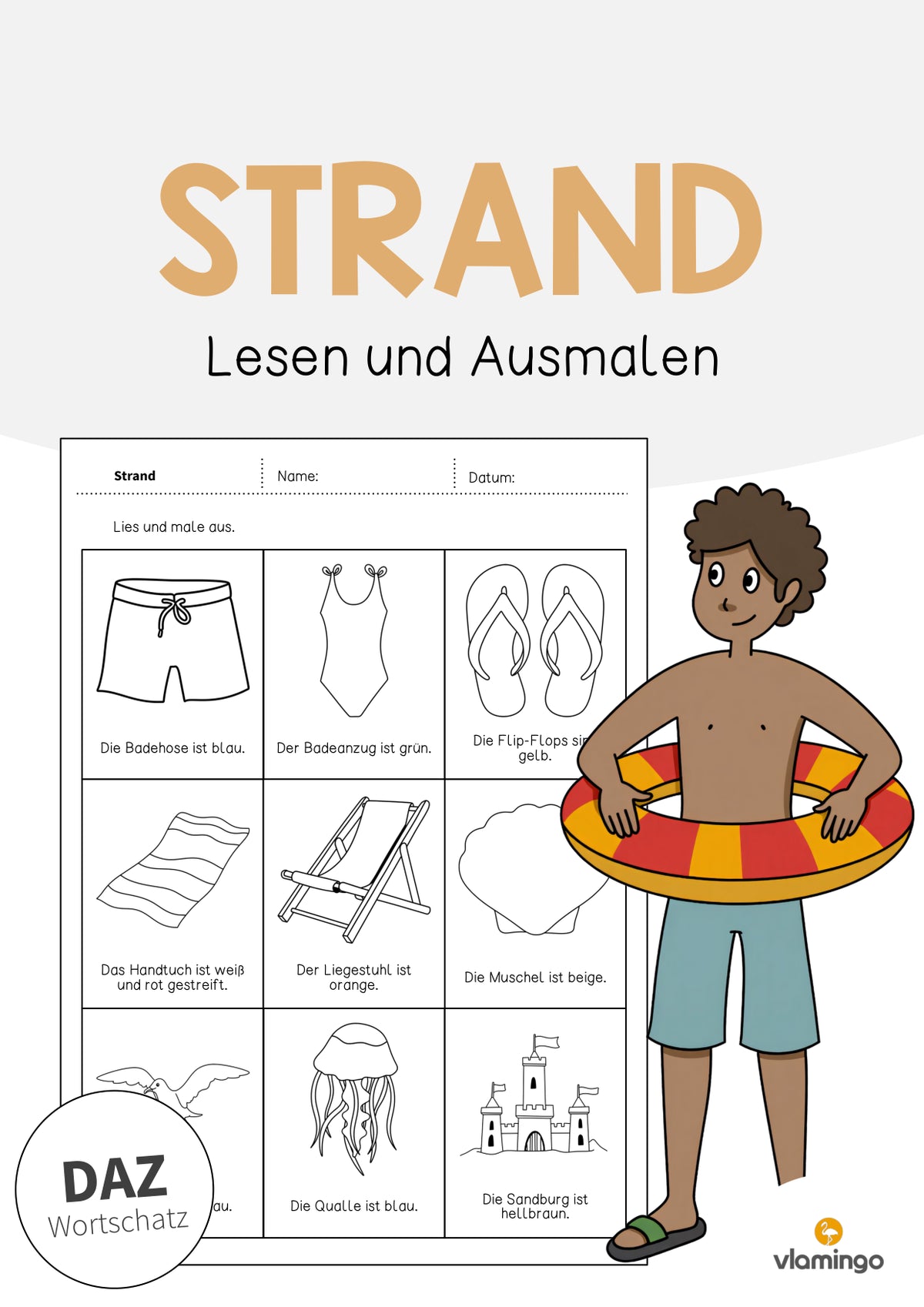 de deutsch strand lesen und ausmalen 2 001
