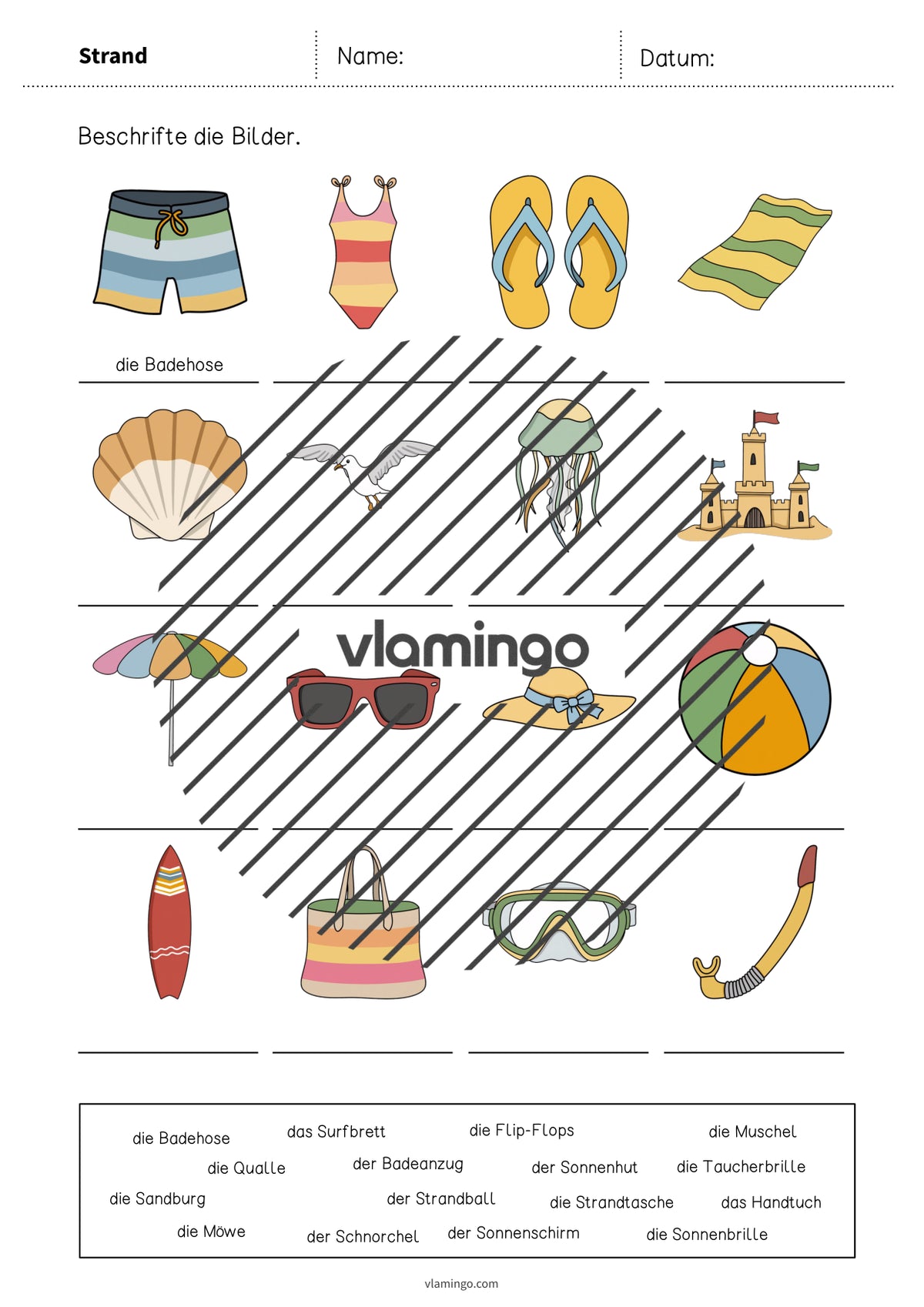 de deutsch strand vokabelarbeitsblatt 1 004