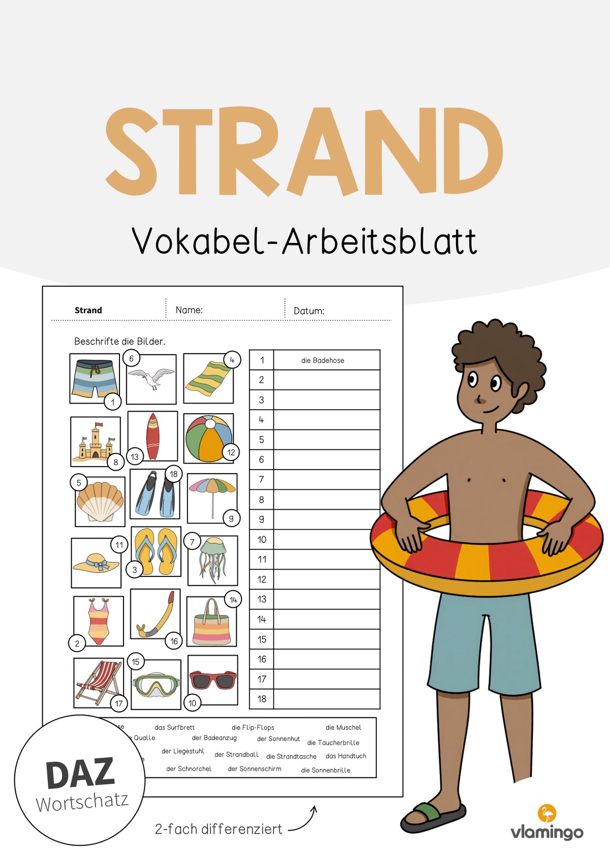 de deutsch strand vokabelarbeitsblatt 2 001