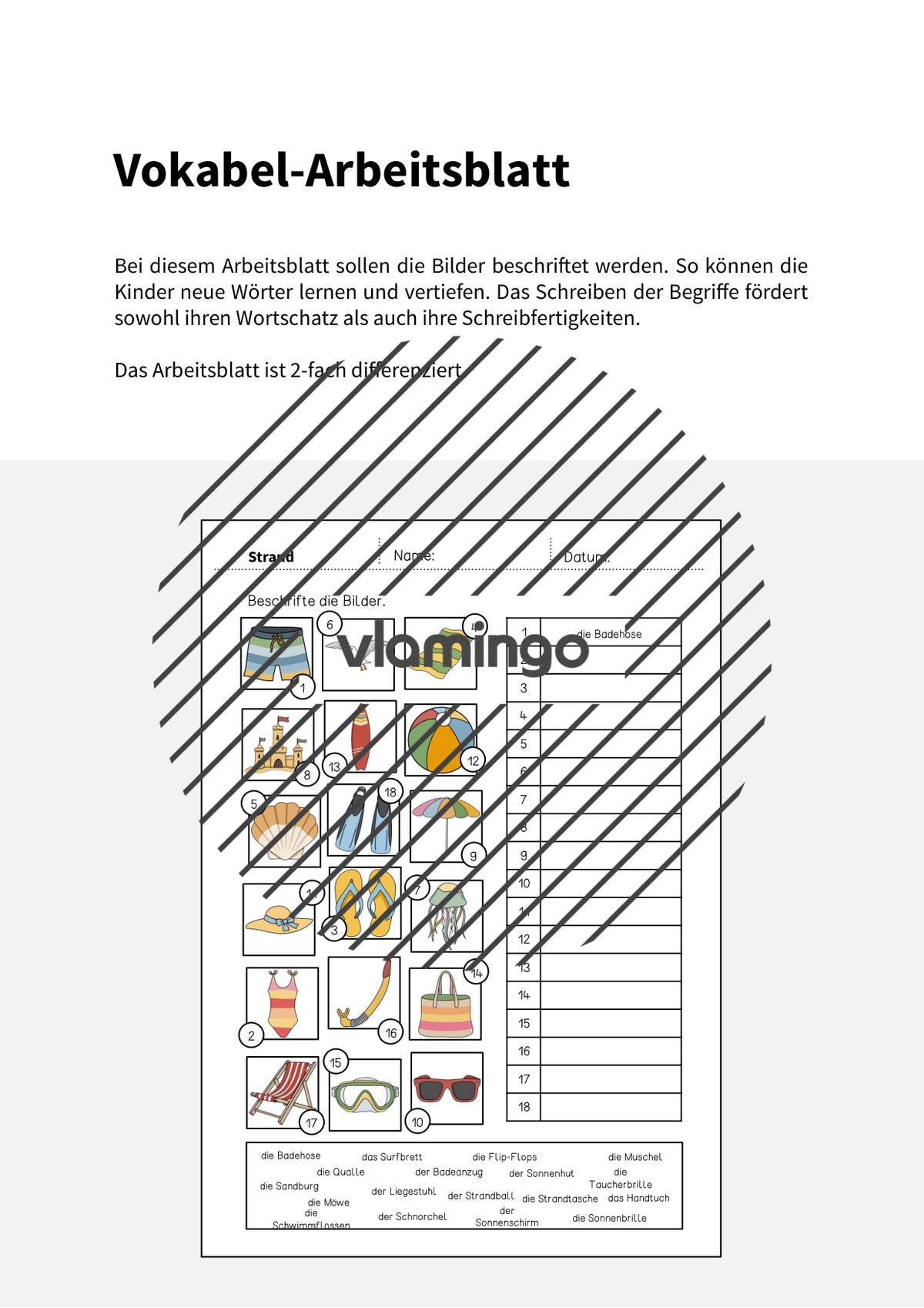 de deutsch strand vokabelarbeitsblatt 2 002