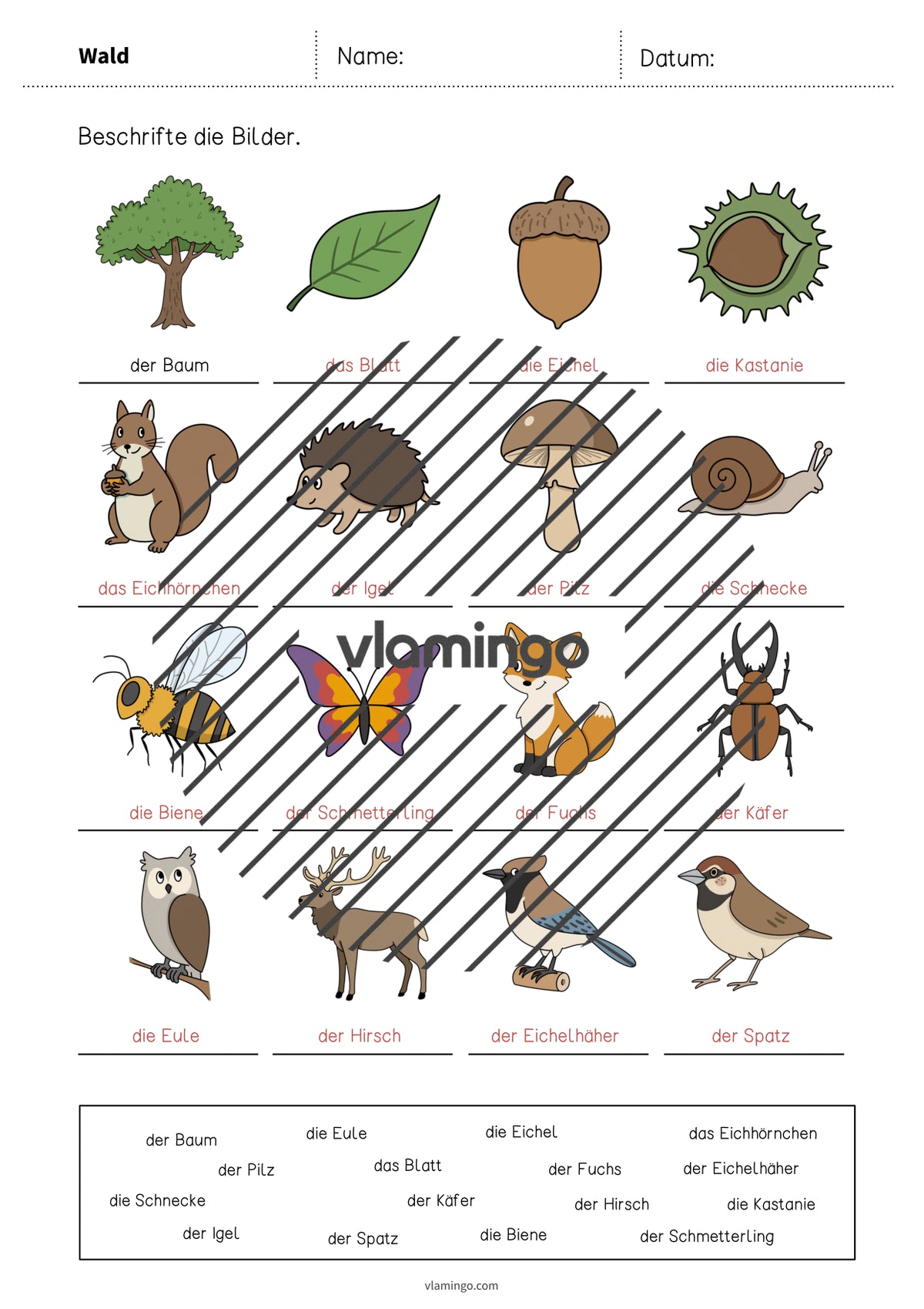 de deutsch wald vokabelarbeitsblatt 1 010