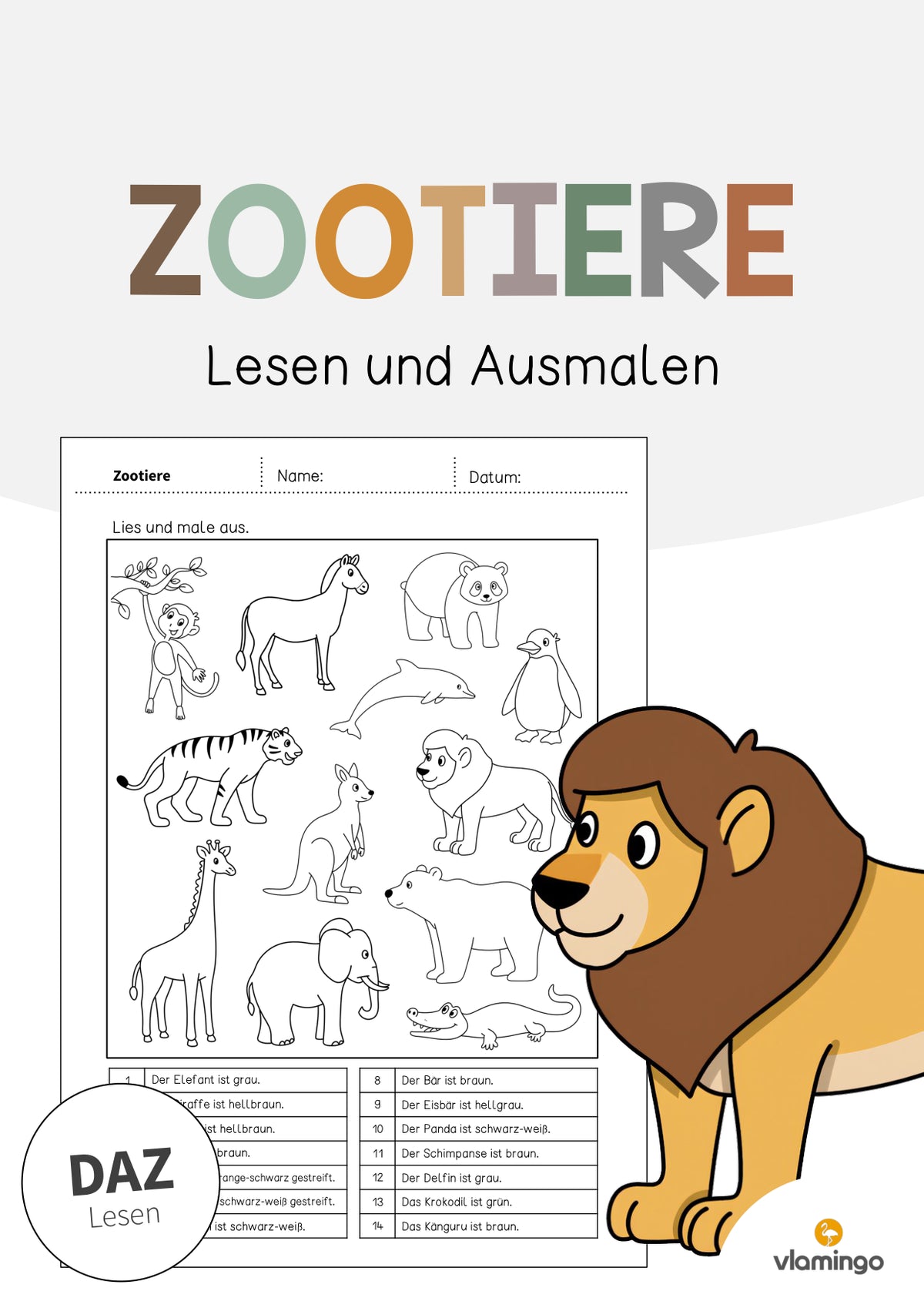 de deutsch zootiere lesen und ausmalen 1 001