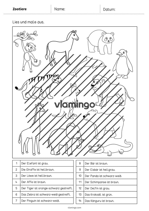 de deutsch zootiere lesen und ausmalen 1 003