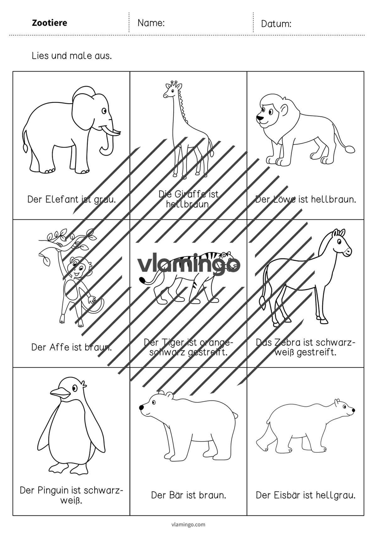 de deutsch zootiere lesen und ausmalen 2 003