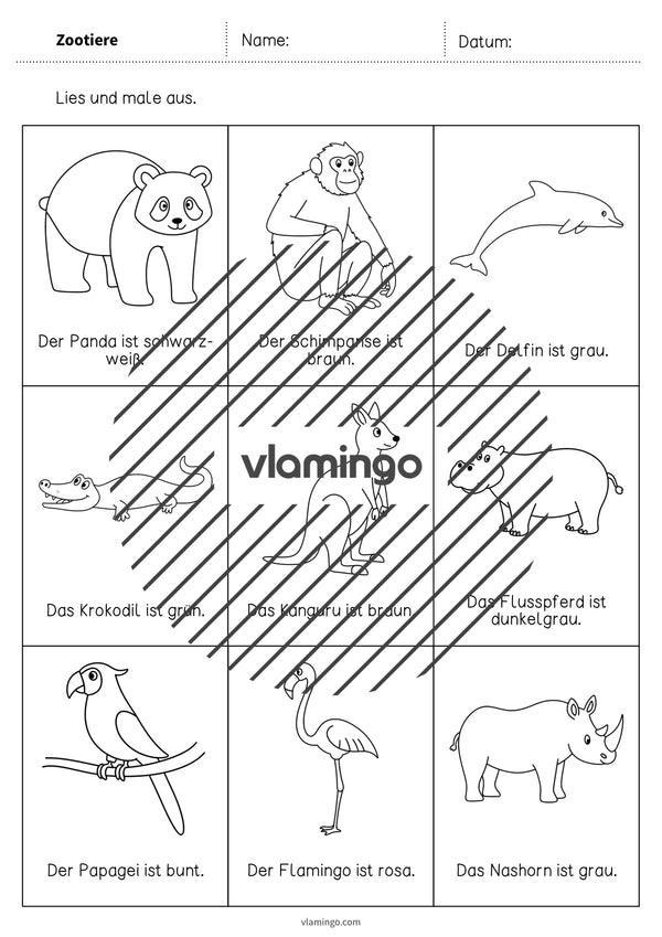 de deutsch zootiere lesen und ausmalen 2 004